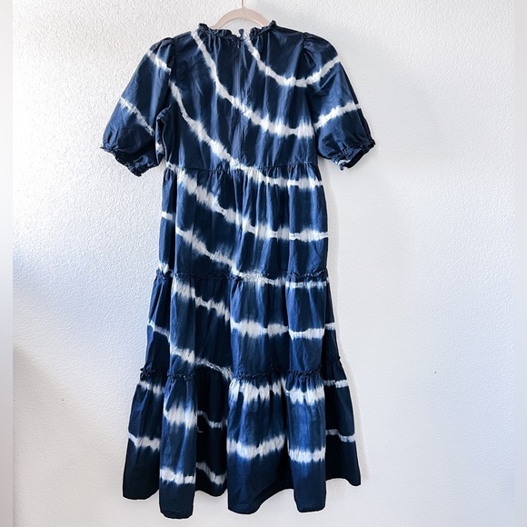 Generation Love Blue‎ Christie Tie Die Ruffle 100% Cotton Midi Dress Small - Picture 5 of 9